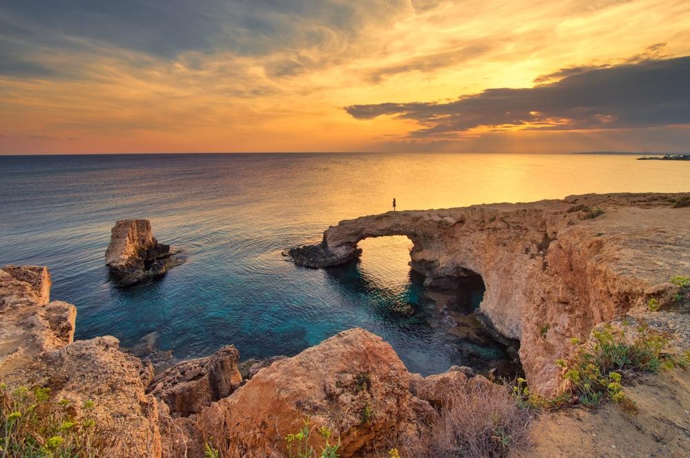 Natural rock arch at Lover's Bridge in Ayia Napa, Cyprus — popular coastal landmark near Ayia Napa and Protaras diving sites and sea caves