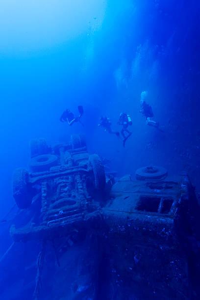 Divers exploring the Zenobia wreck off Larnaca Cyprus — one of the world's top wreck dives
